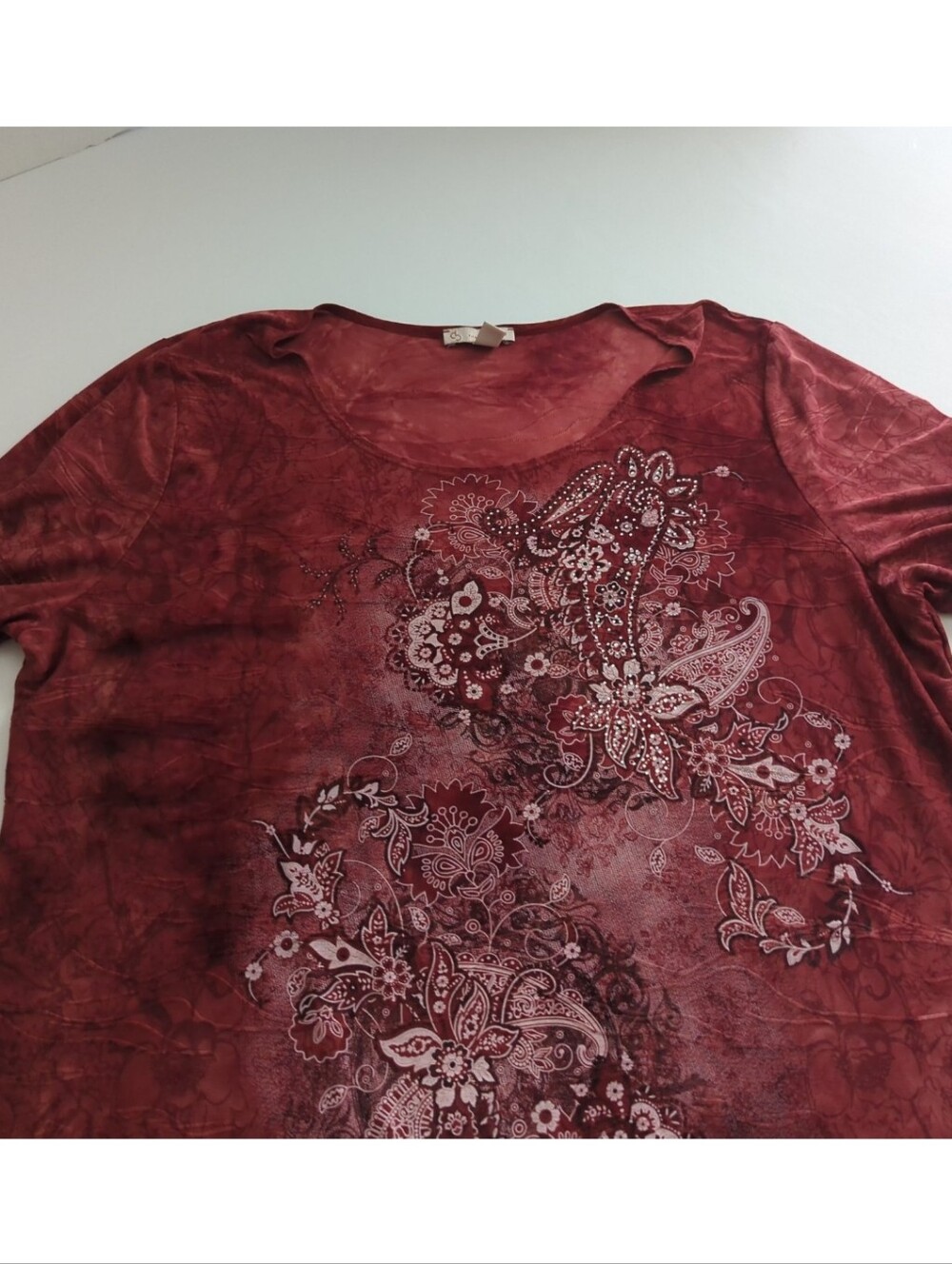 Dress Barn Reddish Orange Stretchy Embellished Floral 3/4 Sleeve Top Size 2X - Picture 4 of 10